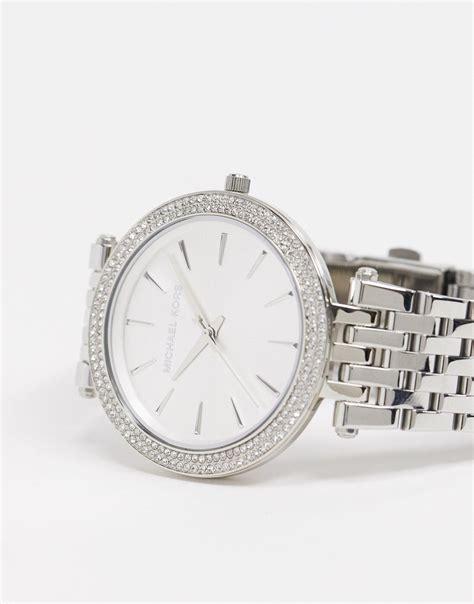 michael kors watch with dimonds in the middle|Michael Kors silver diamond watch.